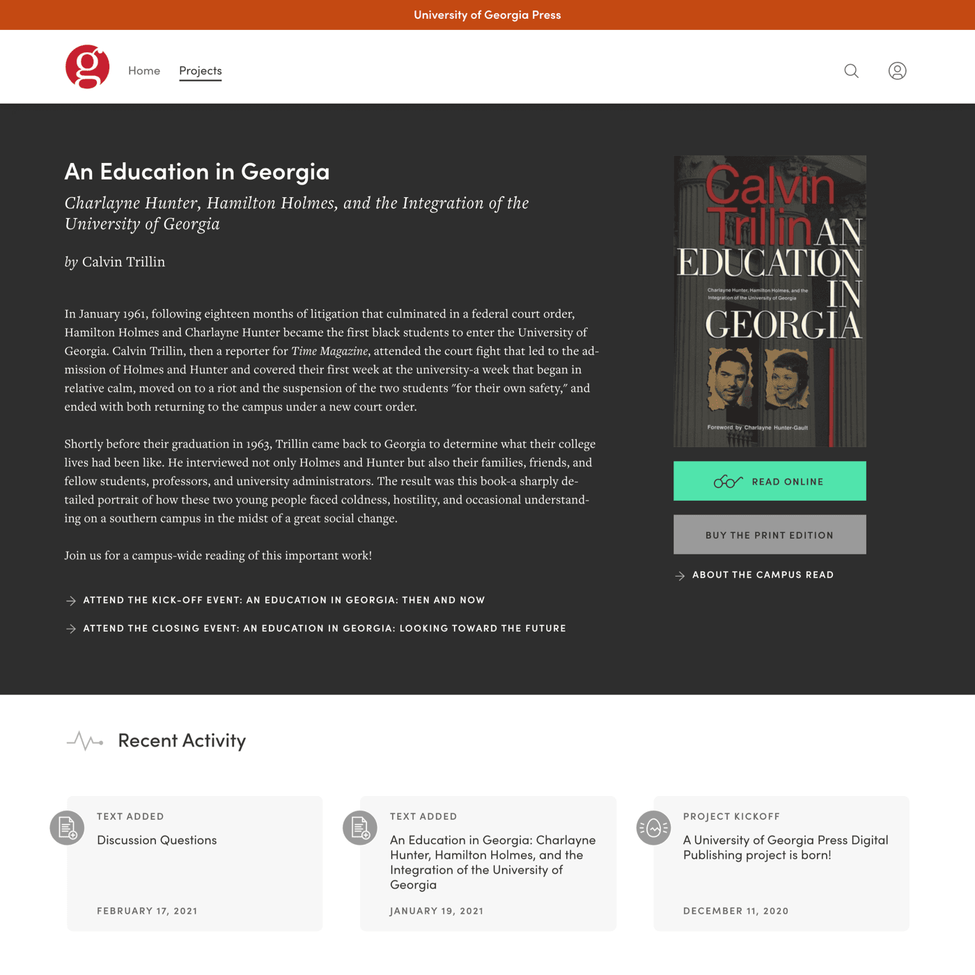 Screen capture of University of George Manifold project page