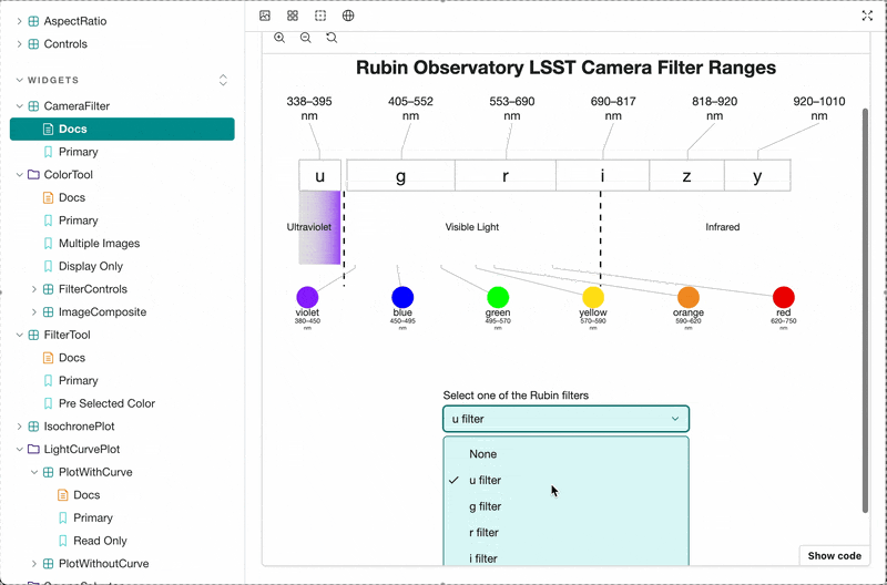 Screengrab of Camera Filter Component in Storybook