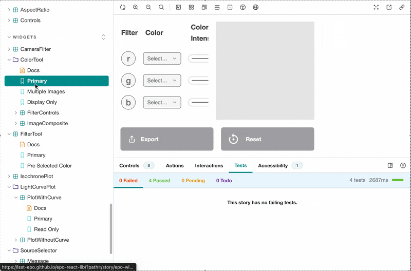 Screengrab of Color Tool Component in Storybook