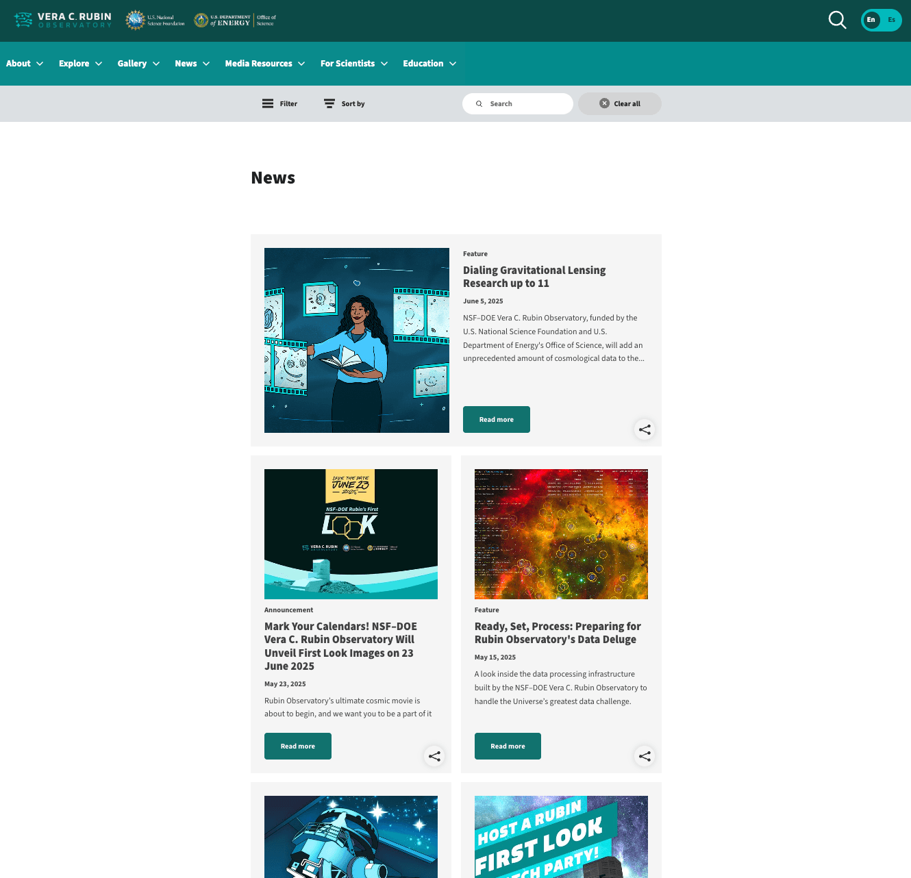 Screenshot of Rubin Observatory news page